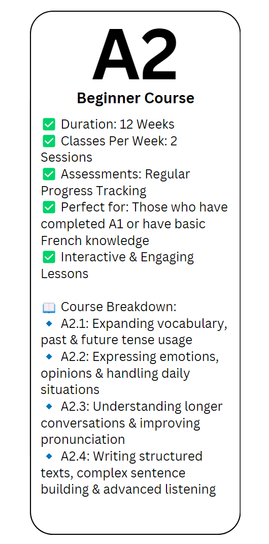 A2 Course Breakdown